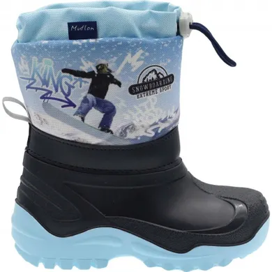 Śniegowce chłopięce z wełną, niebiesko-czarne, Muflon