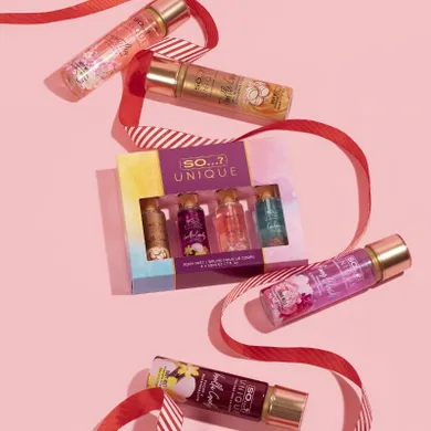 So..?, Unique, zestaw mgiełki do ciała: vanilla candy + sweet pea + truffle cream + cashmere, 4-50 ml