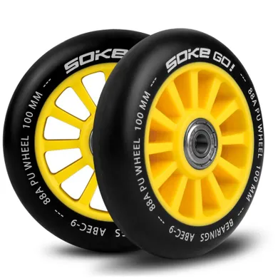 Soke, ABEC-9, kółka do hulajnogi wyczynowej, czarno-żółte, 100 mm