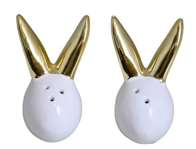 Solniczka/pieprzniczka, ceramiczna, głowa króliczka, biała ze złotymi uszami, 1 szt.