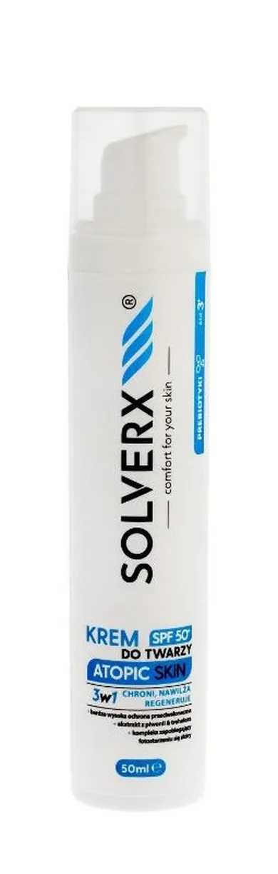 Solverx, Atopic Skin, krem do twarzy 3w1 z SPF50+, skóra atopowa, 50 ml