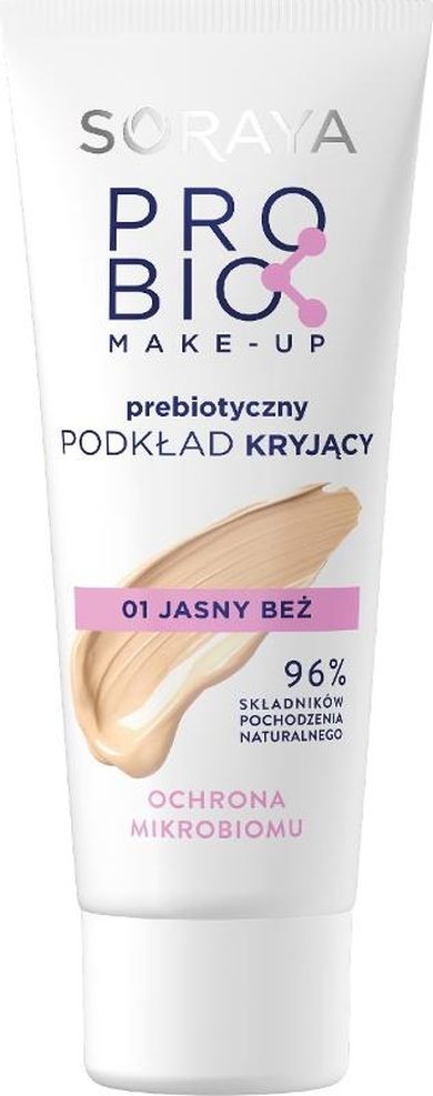 Soraya, Probio Make-Up, prebiotyczny podkład kryjący, 01 jasny beż, ochrona mikrobiomu, 30 ml