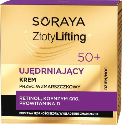 Soraya, Złoty Lifting, ujędrniający krem przeciwzmarszczkowy 50+ na dzień i noc, 50 ml