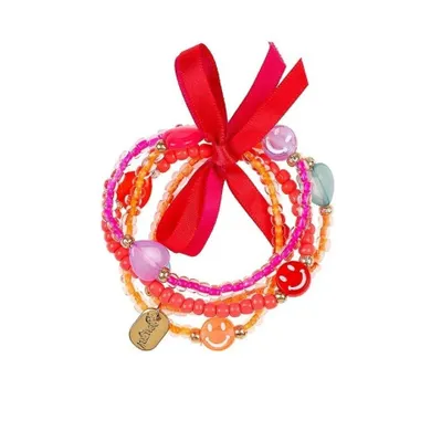 Souza! Ana, bransoletki z koralików, z uśmiechniętymi minkami, pomarańczowo-różowe, 4 szt.