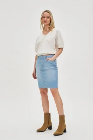 Spódnica jeansowa damska, niebieska, Moodo