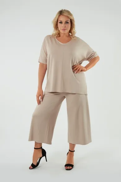 Spodnie dresowe damskie 7/8, plus size, beżowe, Soler, Italian Fashion
