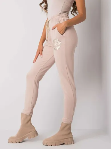 Spodnie dresowe damskie, beżowe, Relevance