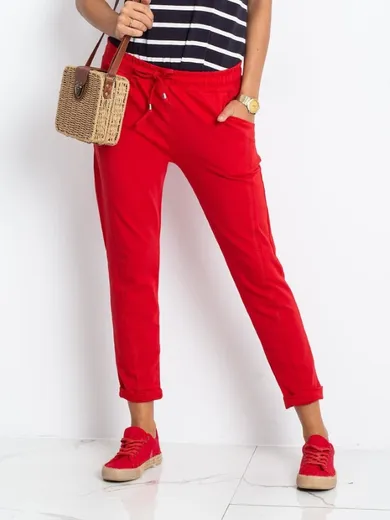 Spodnie dresowe damskie, czerwone, Basic Feel Good