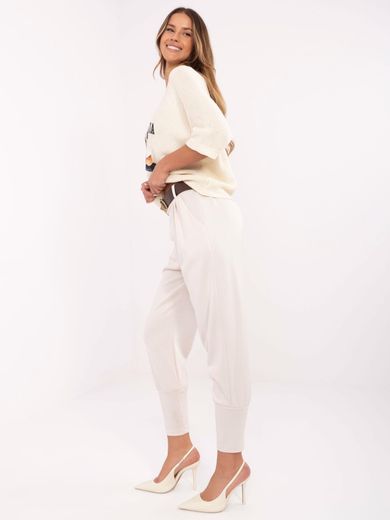 Spodnie dresowe damskie, ecru, Italy Moda