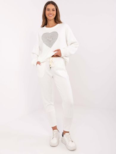 Spodnie dresowe damskie, ecru, Italy Moda