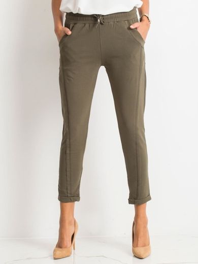 Spodnie dresowe damskie, khaki, Basic Feel Good