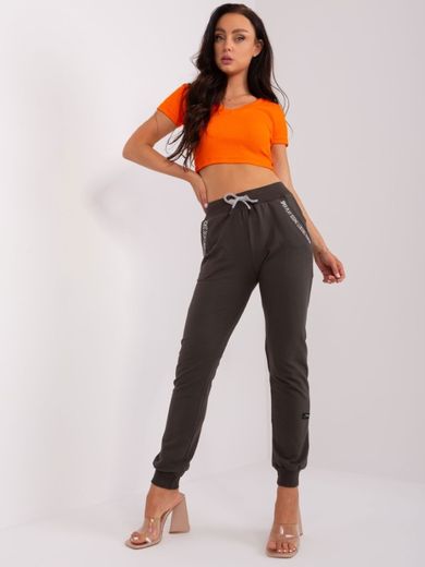 Spodnie dresowe damskie, khaki, Relevance