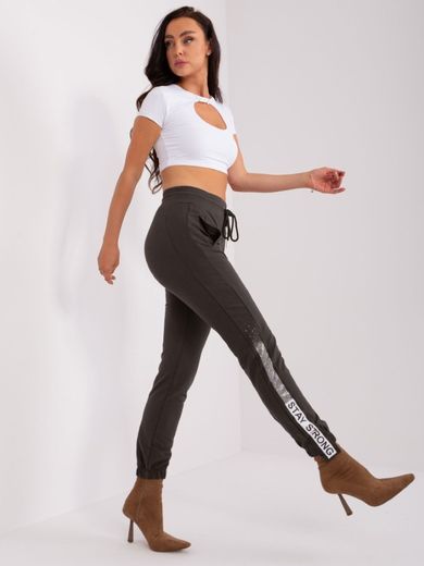 Spodnie dresowe damskie, khaki, Relevance