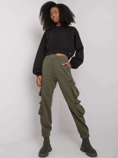 Spodnie dresowe damskie, khaki, Rue Paris