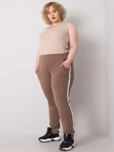 Spodnie dresowe damskie, plus size, beżowe, Basic Feel Good