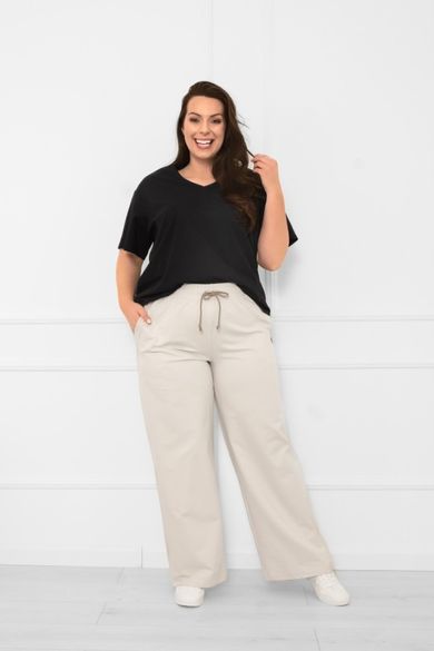 Spodnie dresowe damskie, plus size, beżowe, Caro, Italian Fashion