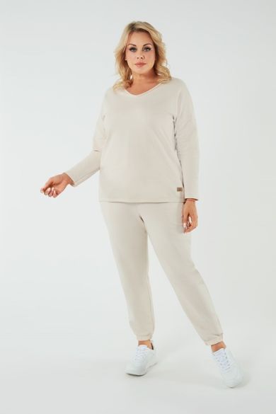 Spodnie dresowe damskie, plus size, beżowe, Madri, Italian Fashion