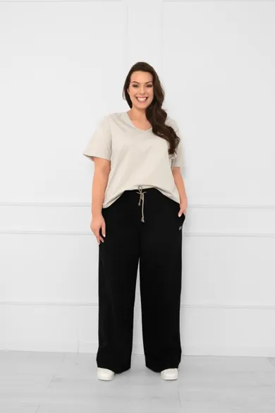 Spodnie dresowe damskie, plus size, czarne, Caro, Italian Fashion