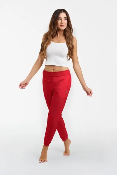Spodnie dresowe damskie, plus size, czerwone, Roma, Italian Fashion