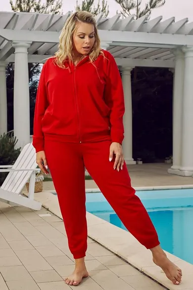 Spodnie dresowe damskie, plus size, czerwone, Todra, Italian Fashion