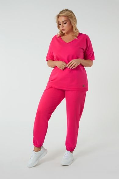 Spodnie dresowe damskie, plus size, różowe, Madri, Italian Fashion