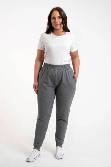 Spodnie dresowe damskie, plus size, szare, Malmo, Italian Fashion