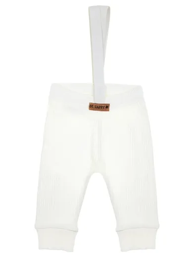 Spodnie dziewczęce na szelkach, prążkowane, ecru, Nicol