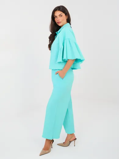 Spodnie jeansowe damskie, turkusowe, Italy Moda