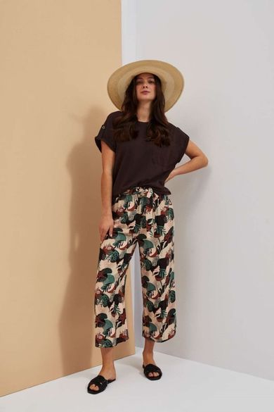 Spodnie materiałowe damskie, beżowe, Moodo