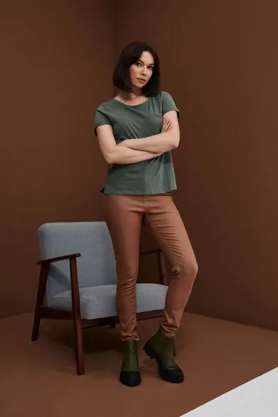 Spodnie materiałowe damskie, beżowe, Moodo