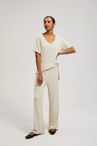 Spodnie materiałowe damskie, beżowe, Moodo