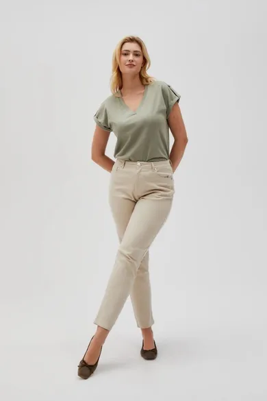 Spodnie materiałowe damskie, beżowe, Moodo