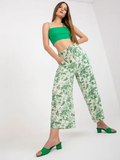 Spodnie materiałowe damskie, beżowo-zielone, Sublevel