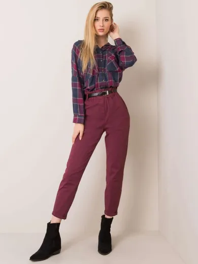 Spodnie materiałowe damskie, bordowe, Italy Moda