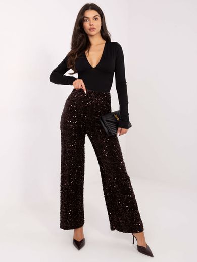 Spodnie materiałowe damskie, brązowe, Italy Moda