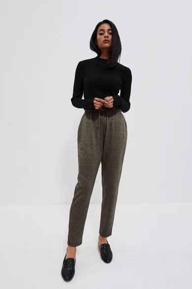 Spodnie materiałowe damskie, brązowe, Moodo