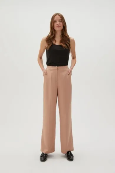 Spodnie materiałowe damskie, brązowe, Moodo