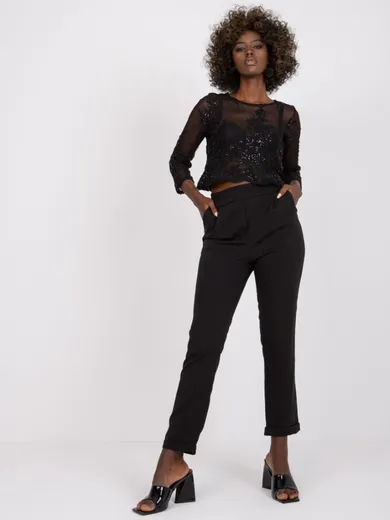 Spodnie materiałowe damskie, czarne, Italy Moda