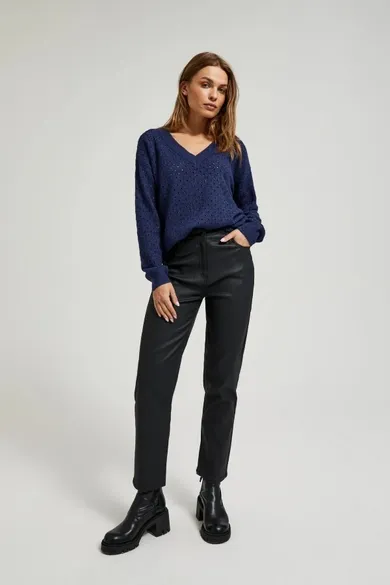 Spodnie materiałowe damskie, czarne, Moodo