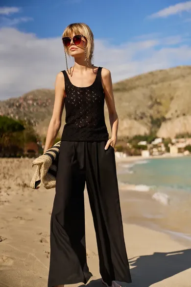 Spodnie materiałowe damskie, czarne, Moodo