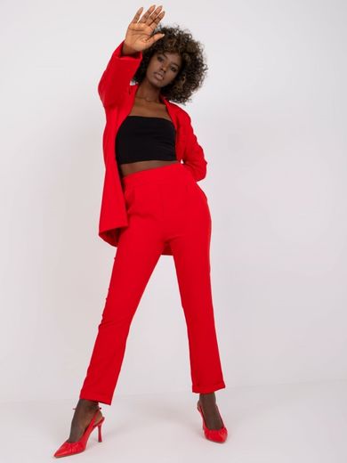 Spodnie materiałowe damskie, czerwone, Italy Moda