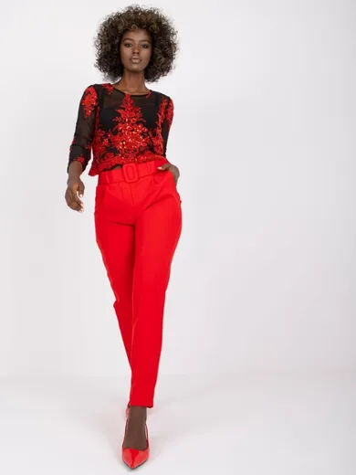 Spodnie materiałowe damskie, czerwone, Italy Moda