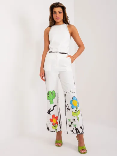Spodnie materiałowe damskie, ecru, Italy Moda