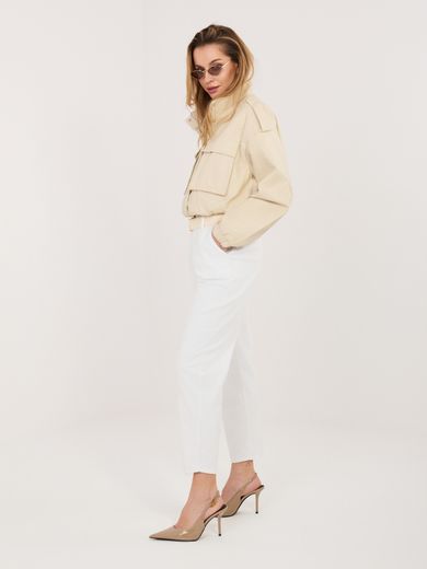 Spodnie materiałowe damskie, ecru, Italy Moda