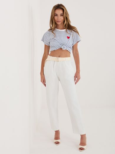Spodnie materiałowe damskie, ecru, Italy Moda