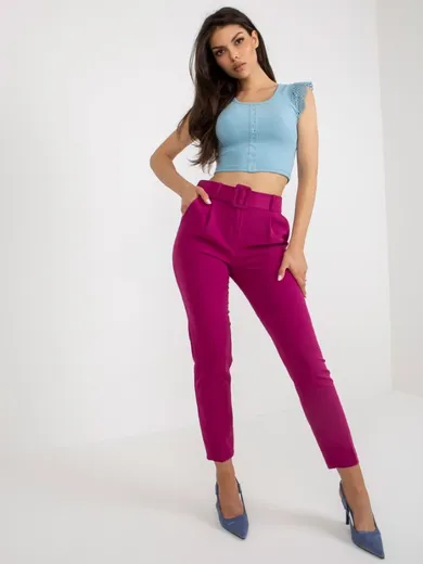 Spodnie materiałowe damskie, fioletowe, Italy Moda