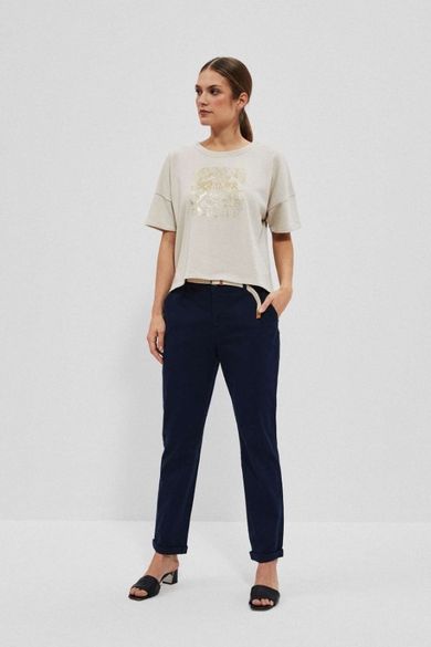 Spodnie materiałowe damskie, granatowe, Moodo