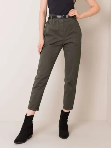 Spodnie materiałowe damskie, khaki, Italy Moda