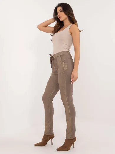 Spodnie materiałowe damskie, khaki, Italy Moda