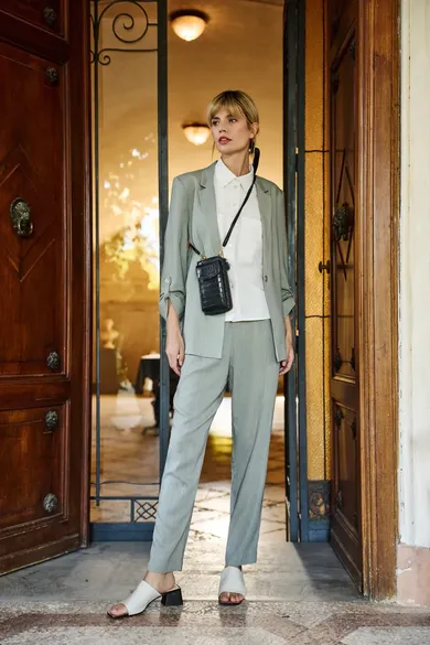 Spodnie materiałowe damskie, khaki, Moodo